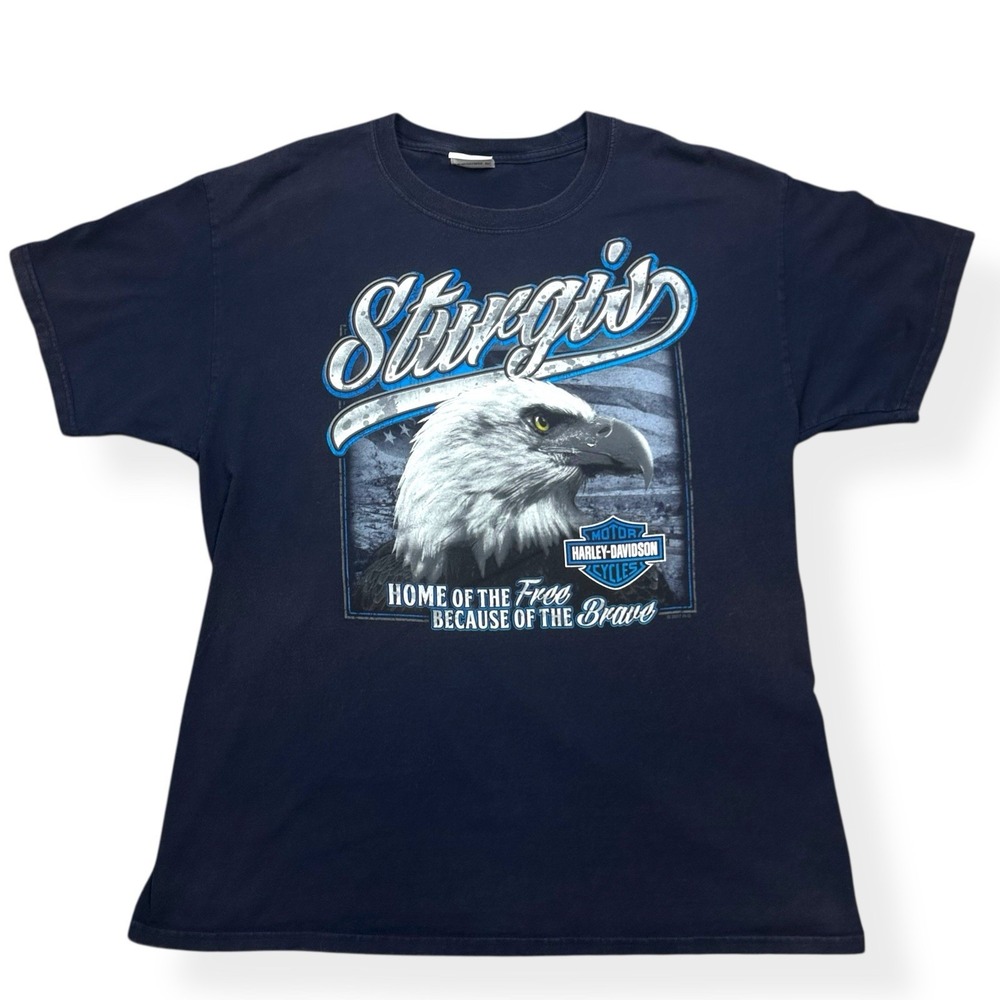 Harley Davidson Shirt Mens L‎ Blue South Dakota Sturgis Biker Eagle Motorcycle